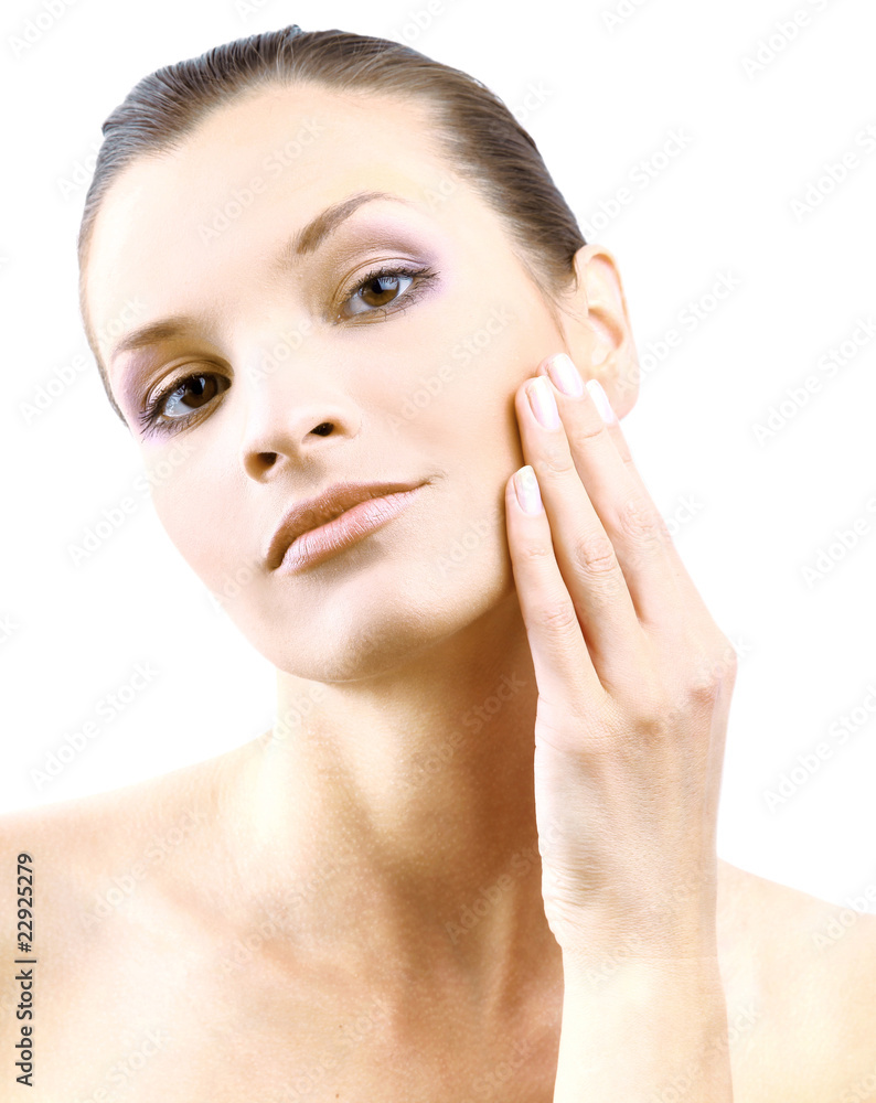 Portrait of young adult woman with health skin of face
