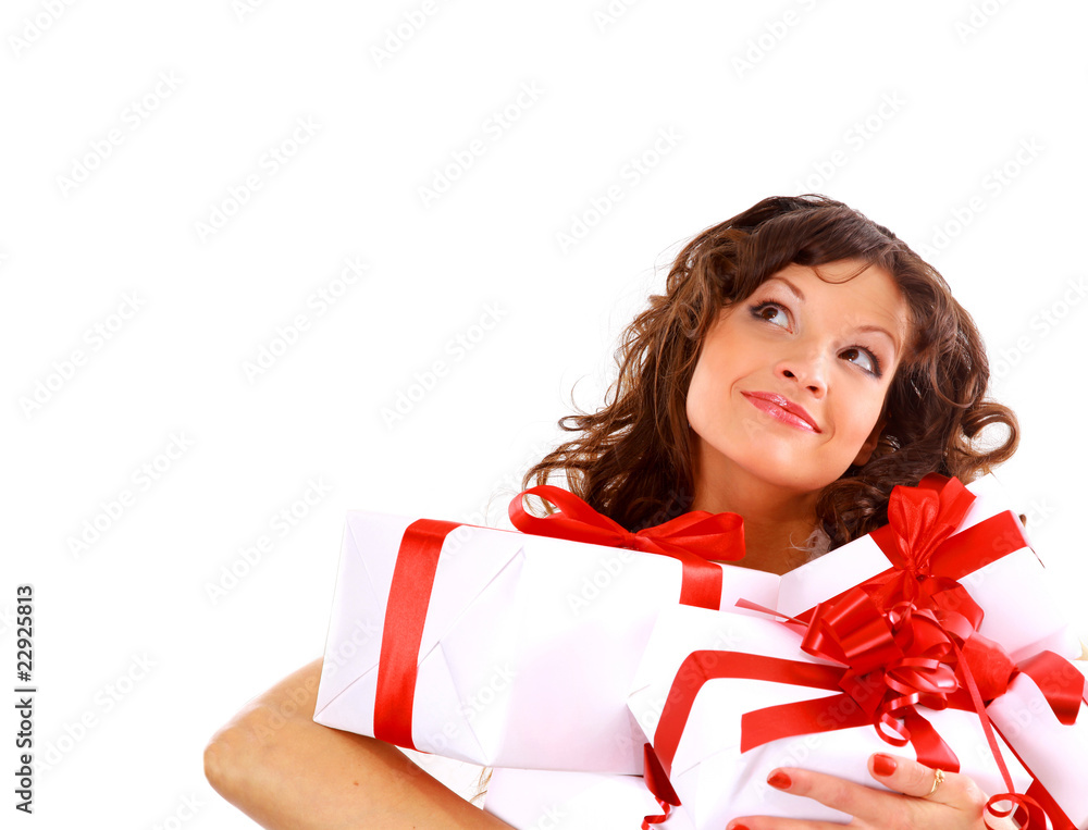Beautiful smile woman in a Santa hat. Beautiful smile woman in a Santa hat.