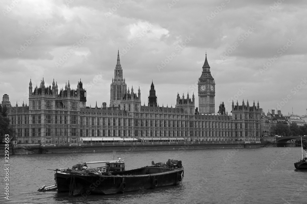 one boat and Houses of Parliament