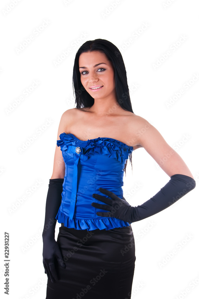 Young woman wearing corset and gloves Young woman wearing corset and gloves