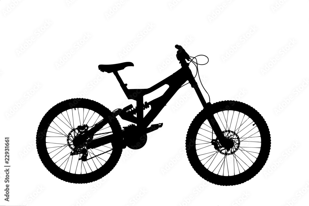 A silhouette of a mountain bike isolated on white background
