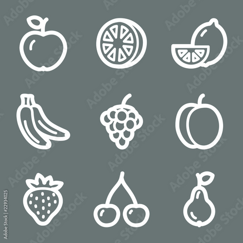 White contour fruits web icons on grey