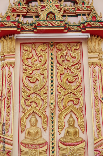 Carving on the door of temple, Wang Pla Do, Borabue, Mahasarakam