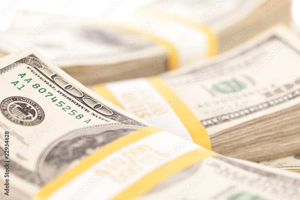 Fototapeta premium Stacks of One Hundred Dollar Bills