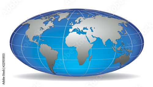 Globe earth with detailed silver world map placed in layers