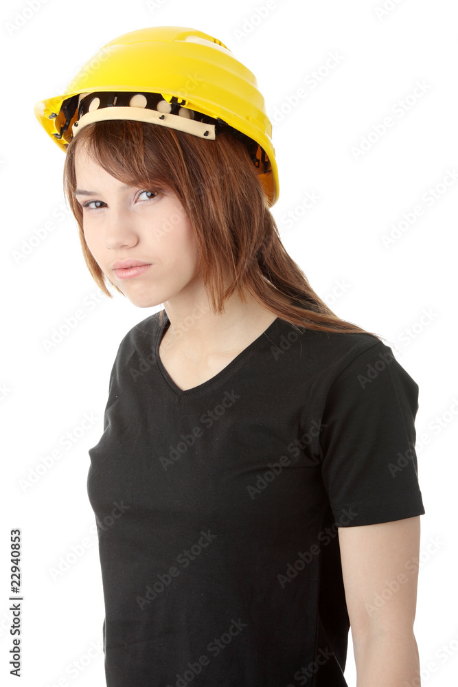 Engineer woman in yellow helmet Engineer woman in yellow helmet