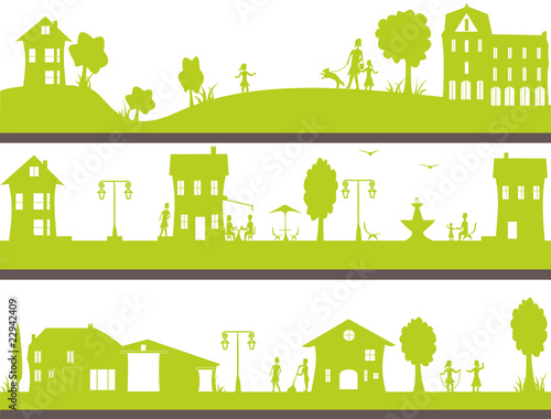 life in a city green with child and adult