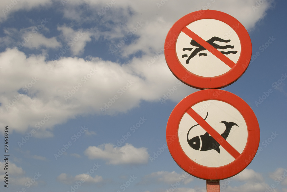 No Fishing and No Swimming signs
