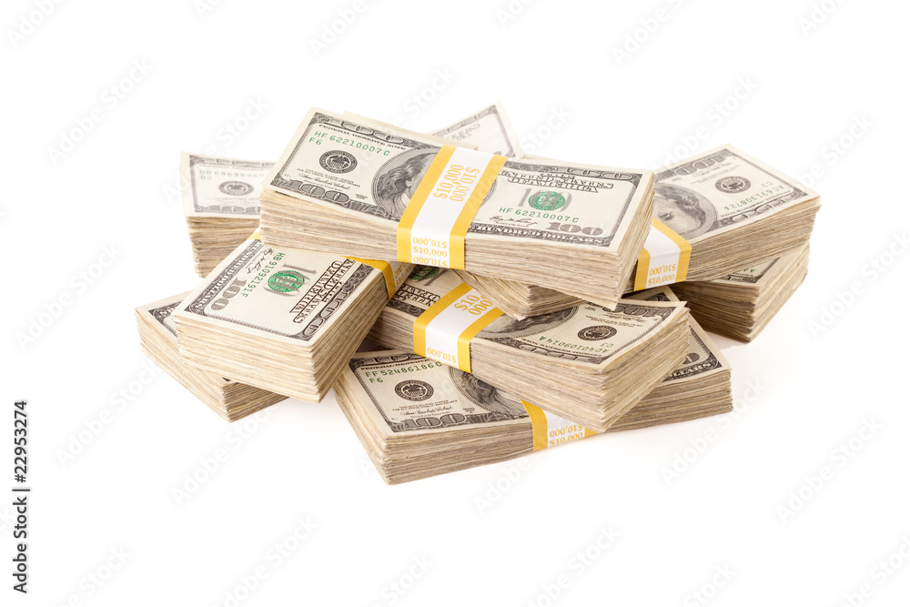 Stacks of One Hundred Dollar Bills Isolated Stacks of One Hundred Dollar Bills Isolated