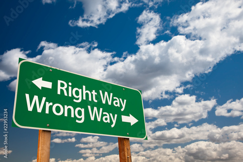 Right Way, Wrong Way Green Road Sign