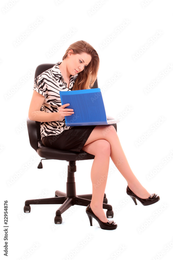 Naklejka premium businesswoman in chair on white background