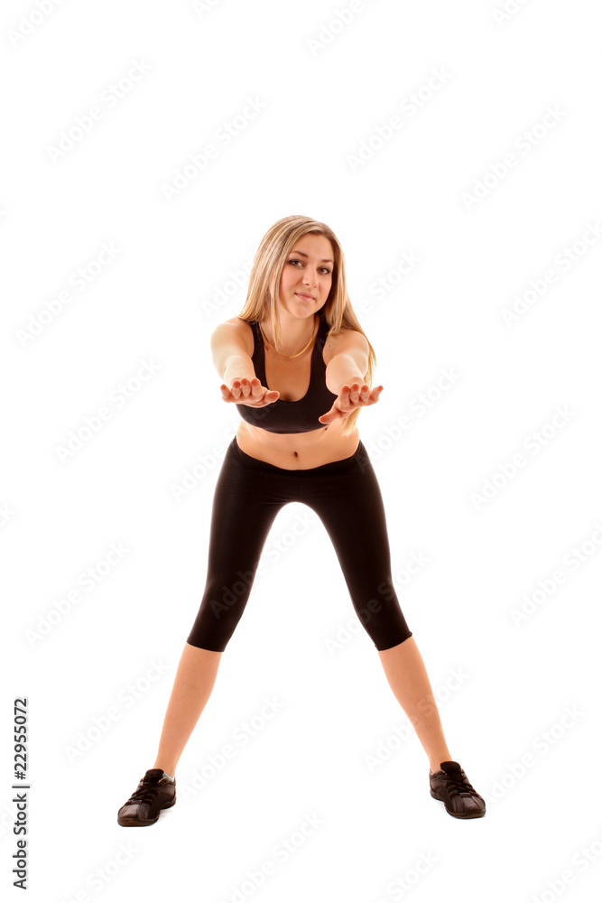 pretty young girl in the gymnastic pose isolated on white pretty young girl in the gymnastic pose isolated on white