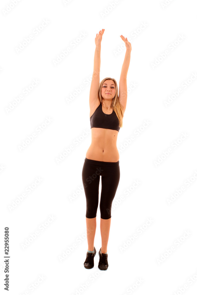 pretty young girl in the gymnastic pose isolated on white pretty young girl in the gymnastic pose isolated on white