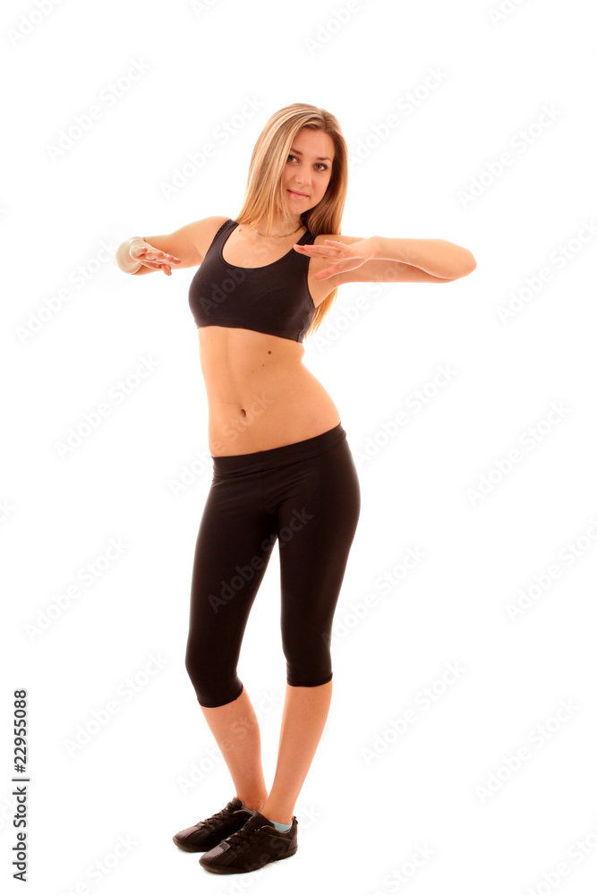 pretty young girl in the gymnastic pose isolated on white pretty young girl in the gymnastic pose isolated on white