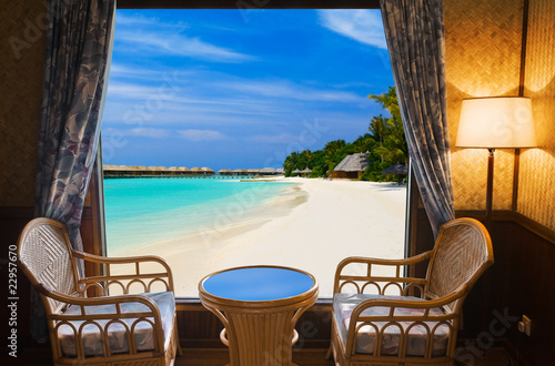 Hotel room and tropical landscape