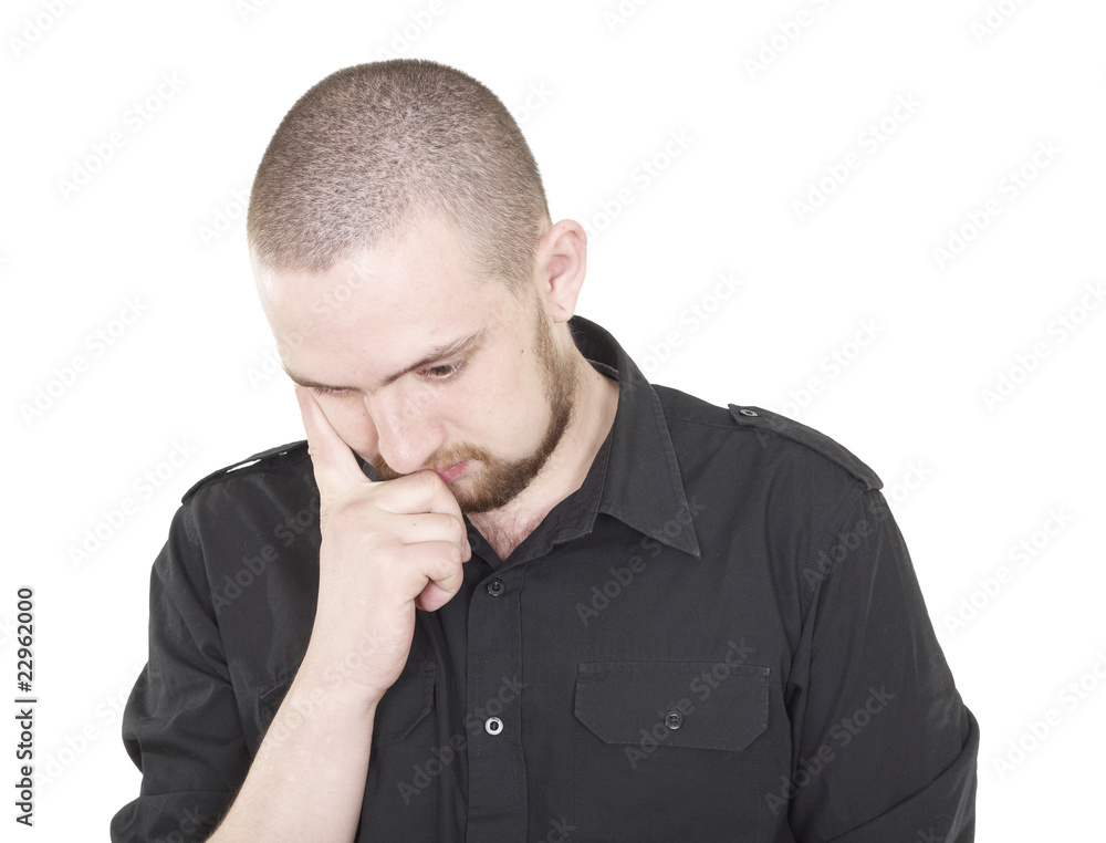 Young guy thinks on a white background Young guy thinks on a white background