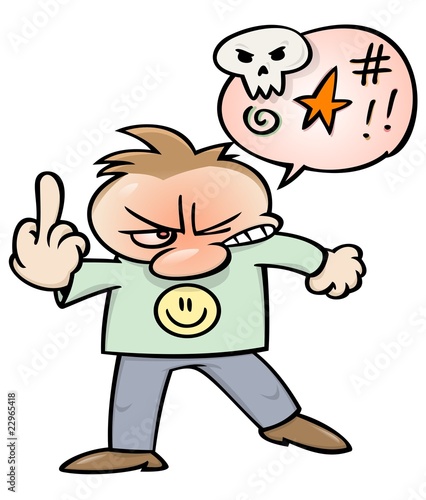 Angry cursing man flipping the bird