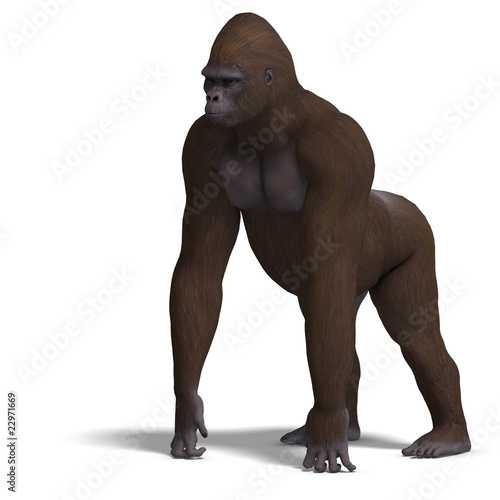 gorilla on all fours. 3D rendering with clipping path and shadow photo