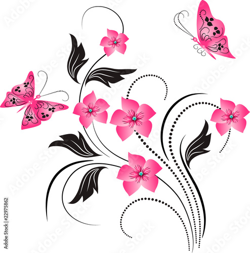 Flower ornament with blue butterfly