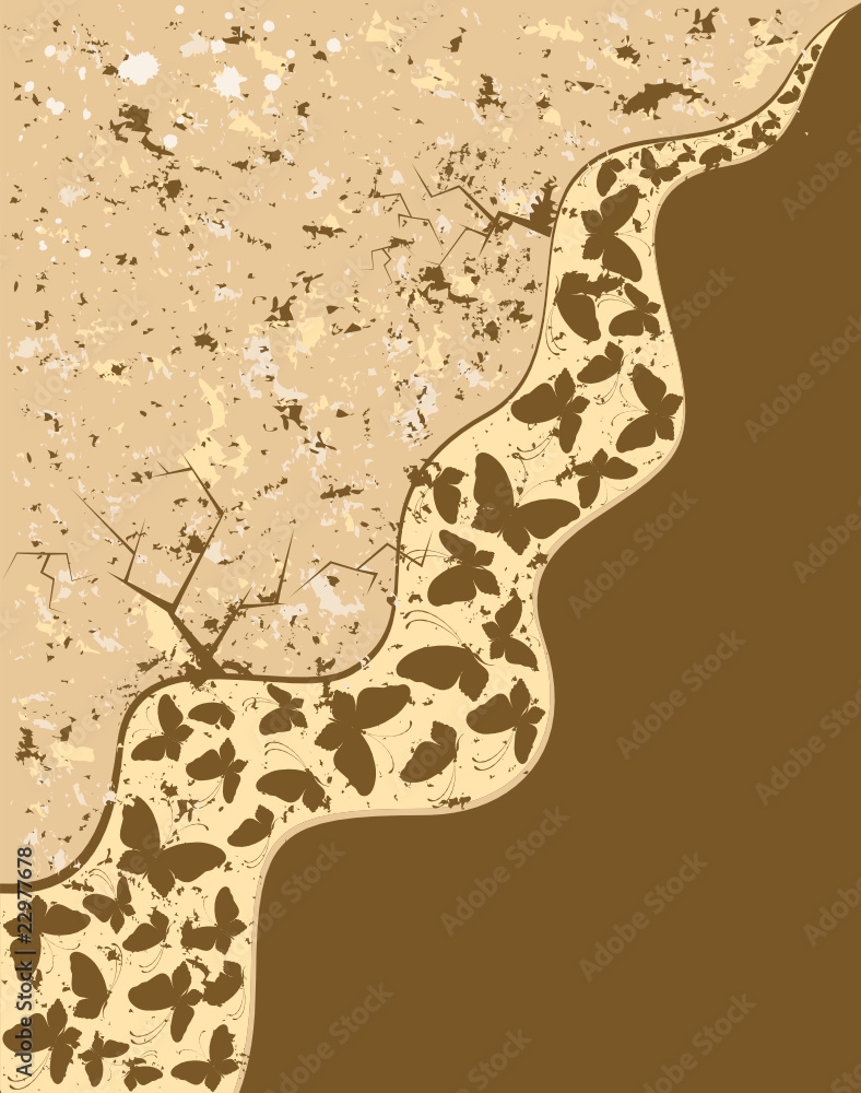 Fototapeta premium Grunge background with tropical butterflies