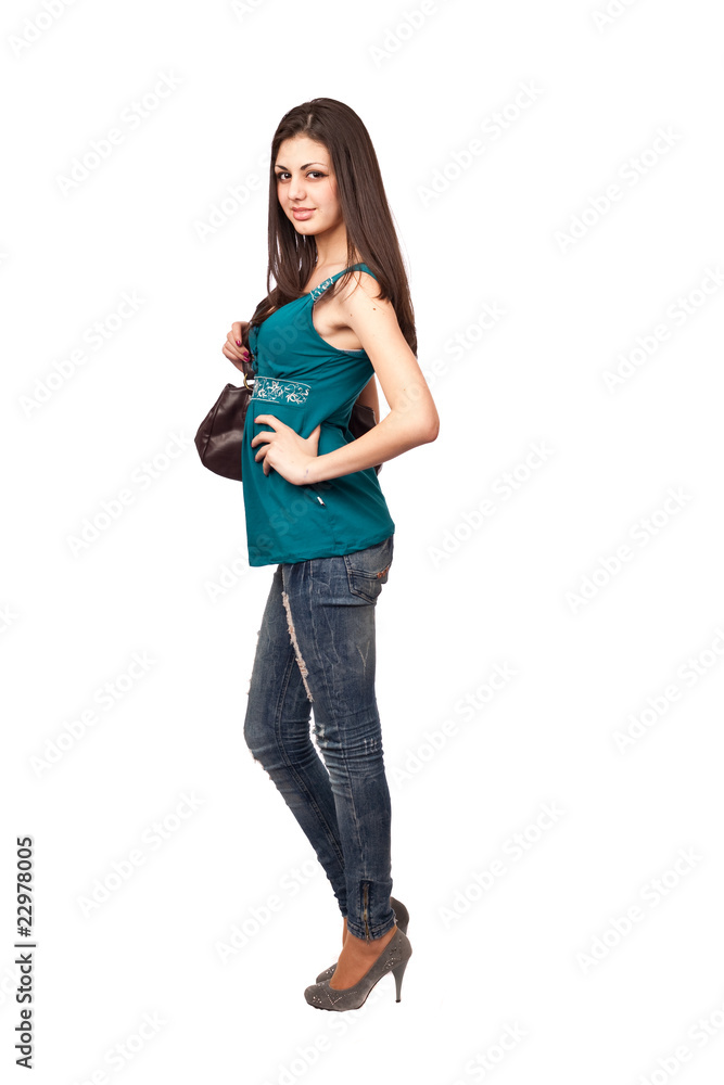 Attractive brunette on white Attractive brunette on white