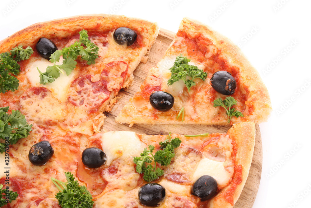 Pizza with olives isolated on white Pizza with olives isolated on white
