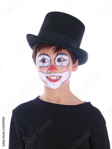 smiling boy with painted face isolated on white background © Lucky Dragon USA
