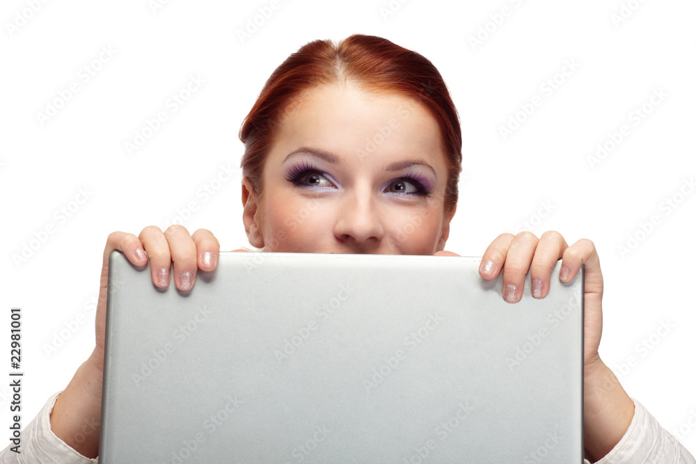 Portrait of happy business woman with a laptop. Portrait of happy business woman with a laptop.
