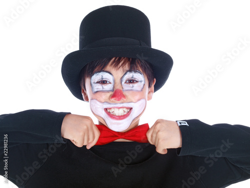 happy circus clown wearing a bow tie isolated on white