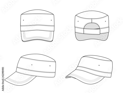 Outline military cap vector illustration isolated on white