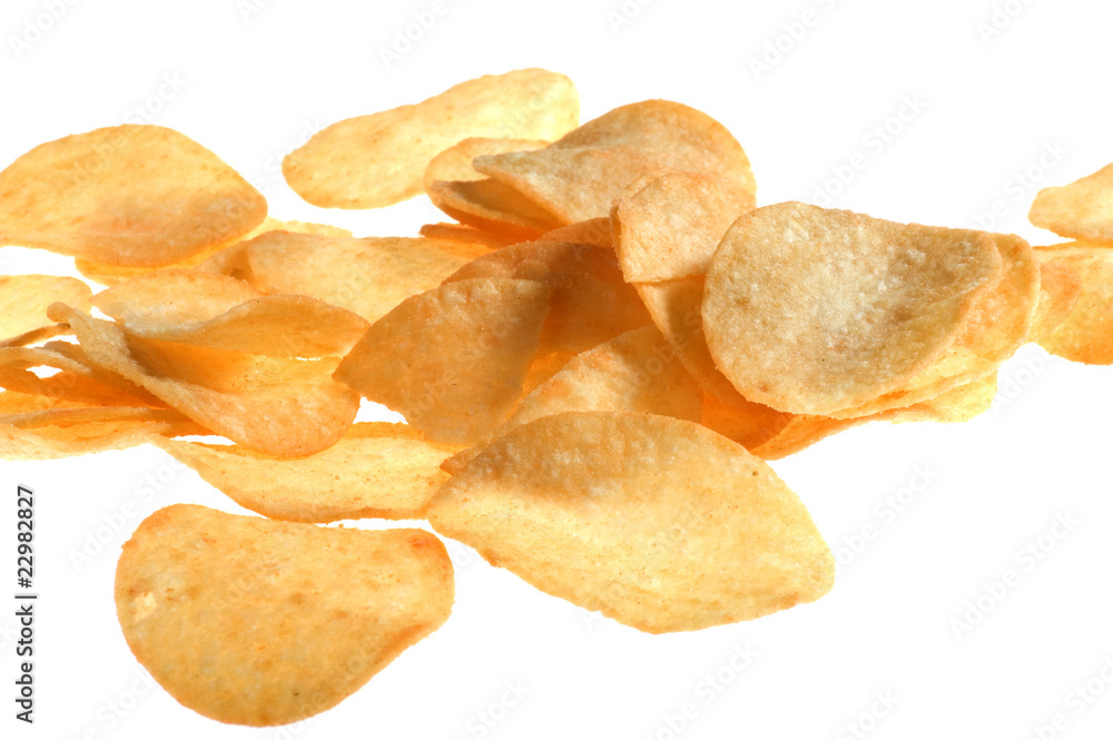potato chips on white close up
