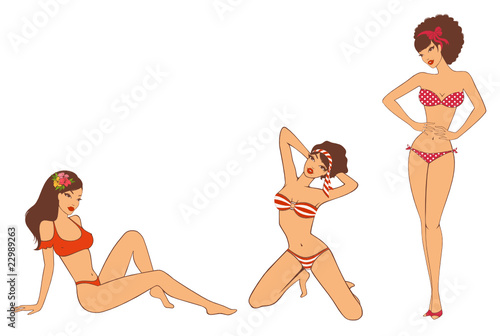 Beautiful pin-up girls in retro style. Vector illustration