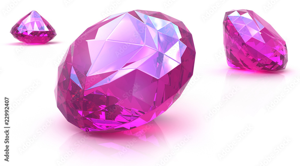 Ruby gemstones on white surface. 3D render. Ruby gemstones on white surface. 3D render.