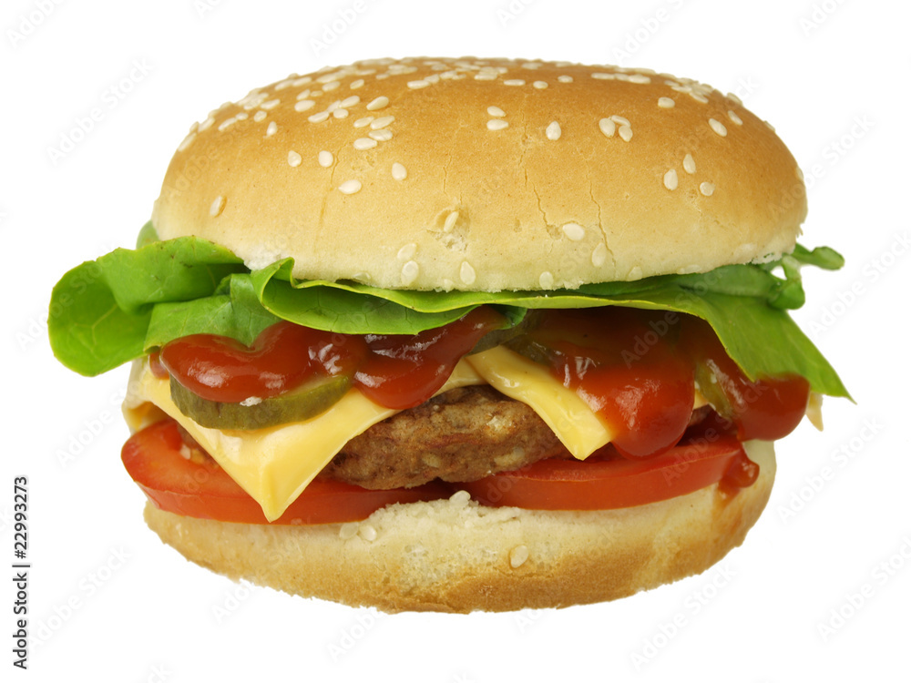 Delicious hamburger isolated on white background Delicious hamburger isolated on white background