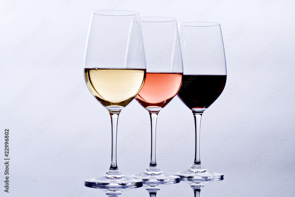 Wine Glasses Filled with Colorful Wine