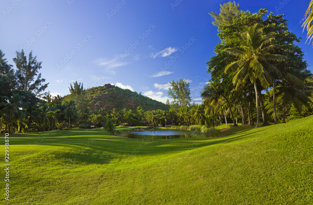 Golf field at island Praslin, Seychelles