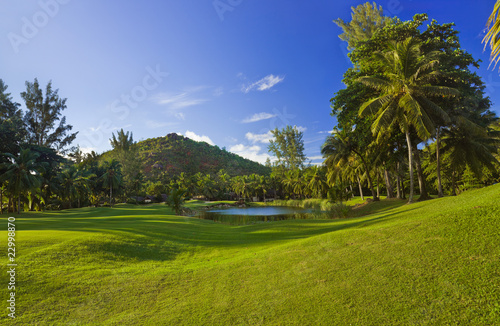 Golf field at island Praslin, Seychelles