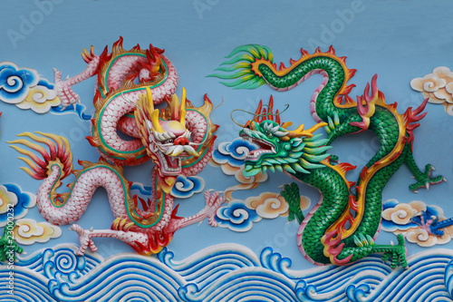 two chinese dragon statue