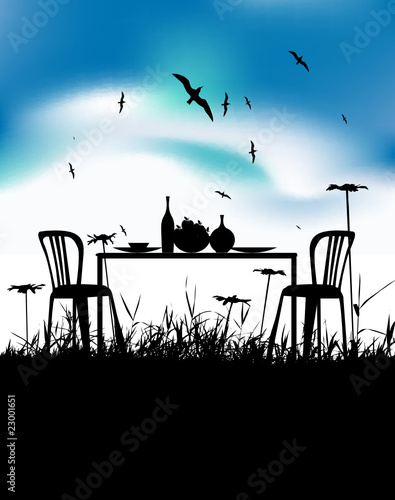 Romantic dinner for two person on nature