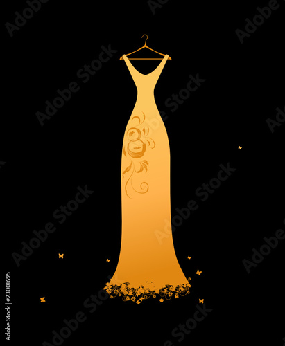 Evening dress golden on hangers