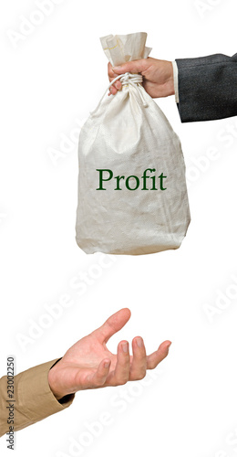 Hand holding bag with profit