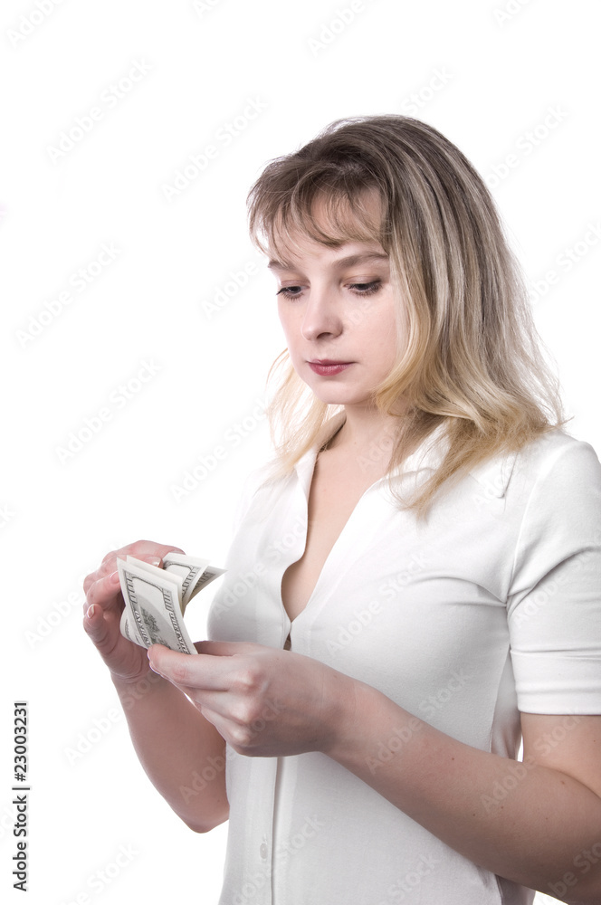 Portrait of beautiful business woman with dollar banknote Portrait of beautiful business woman with dollar banknote