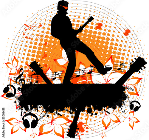 man with a guitar - grunge illustration