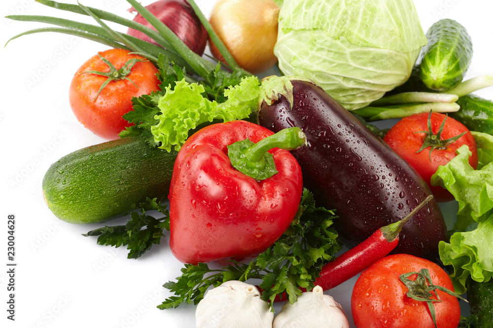 fresh vegetables on the white background