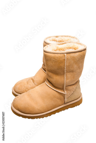 Womens Sheepskin boots isolated on white photo