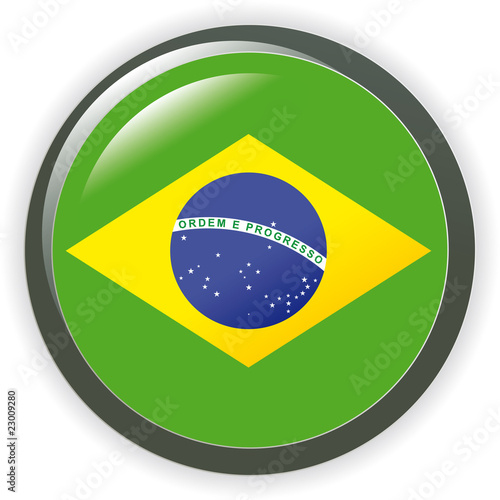 Brazil, shiny button flag vector illustration