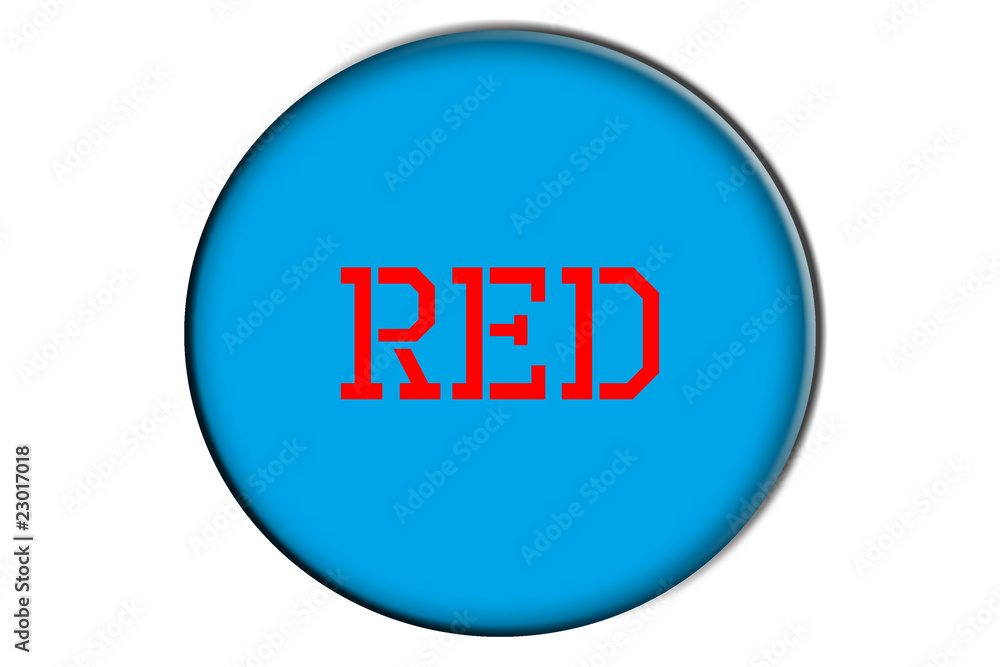 word red written in red into a blue circle word red written in red into a blue circle