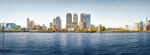 Panoramic picture of Canary Wharf view from Greenwich. © fazon