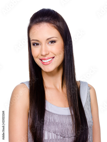 Happy smiling woman with long hair photo