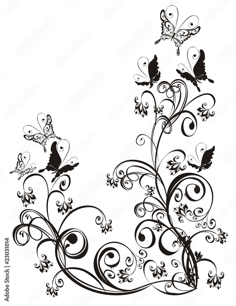 Frame with butterfly and floral ornament, vector Frame with butterfly and floral ornament, vector
